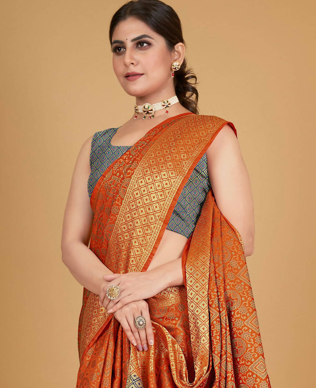 Orange Silk Woven Design Saree With Unstitched Blouse Piece - Akshita | Grocsy