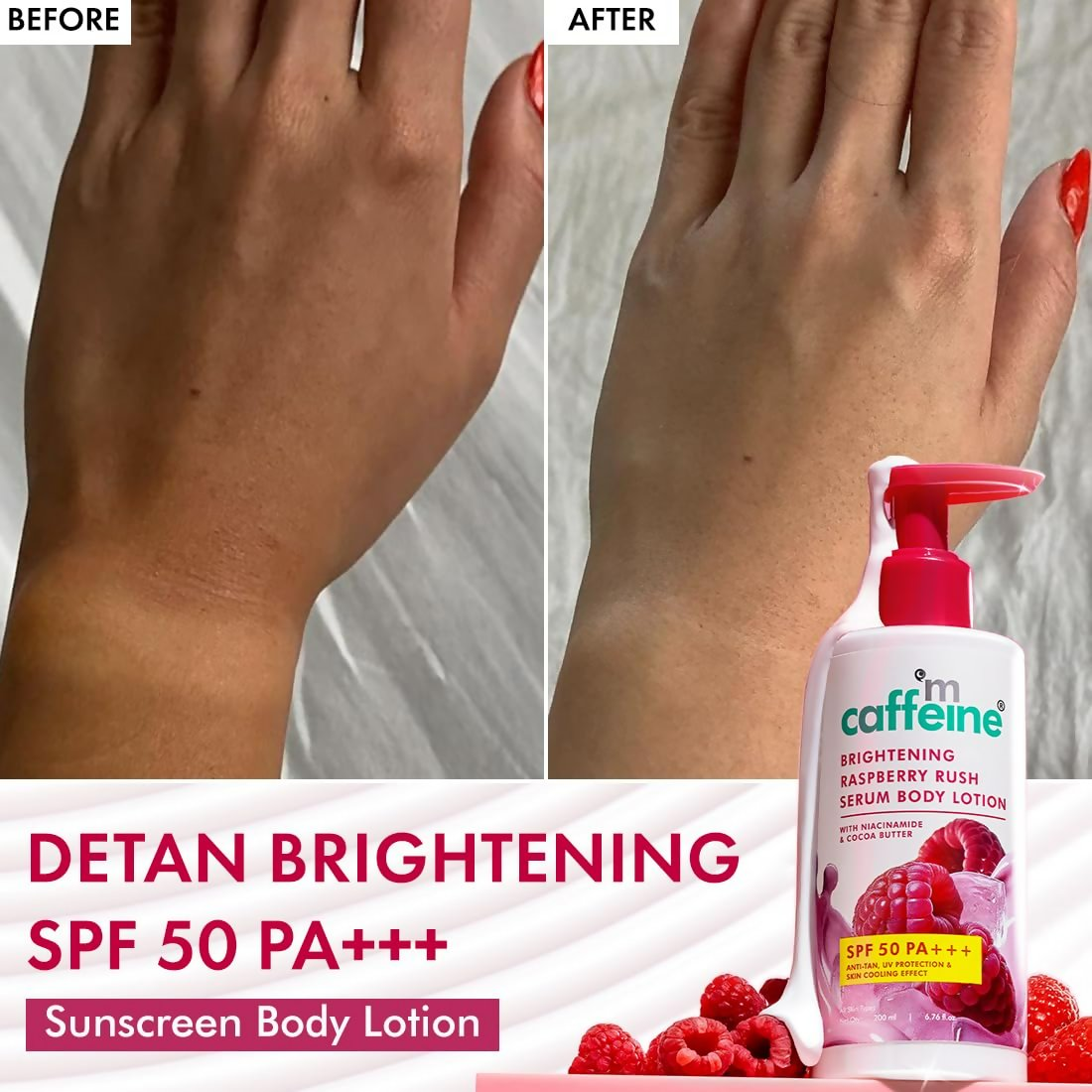 mcaffeine All Skin Brightening SPF 50 PA+++ Sunscreen Body Lotion & Wash Raspberry Combo Kit | Grocsy
