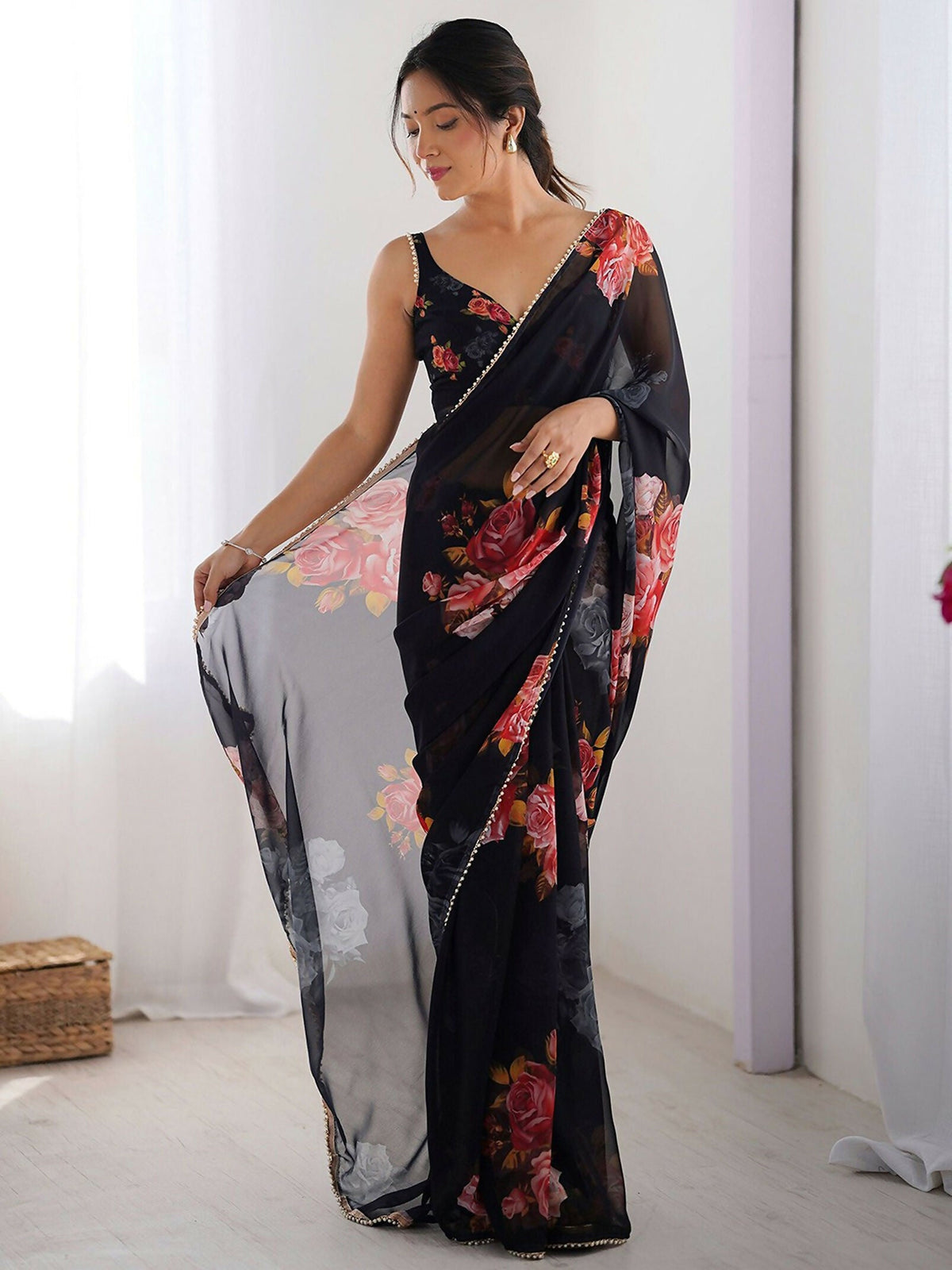 Traditional Partywear Black Georgette Fancy Saree-Pavitra | Grocsy