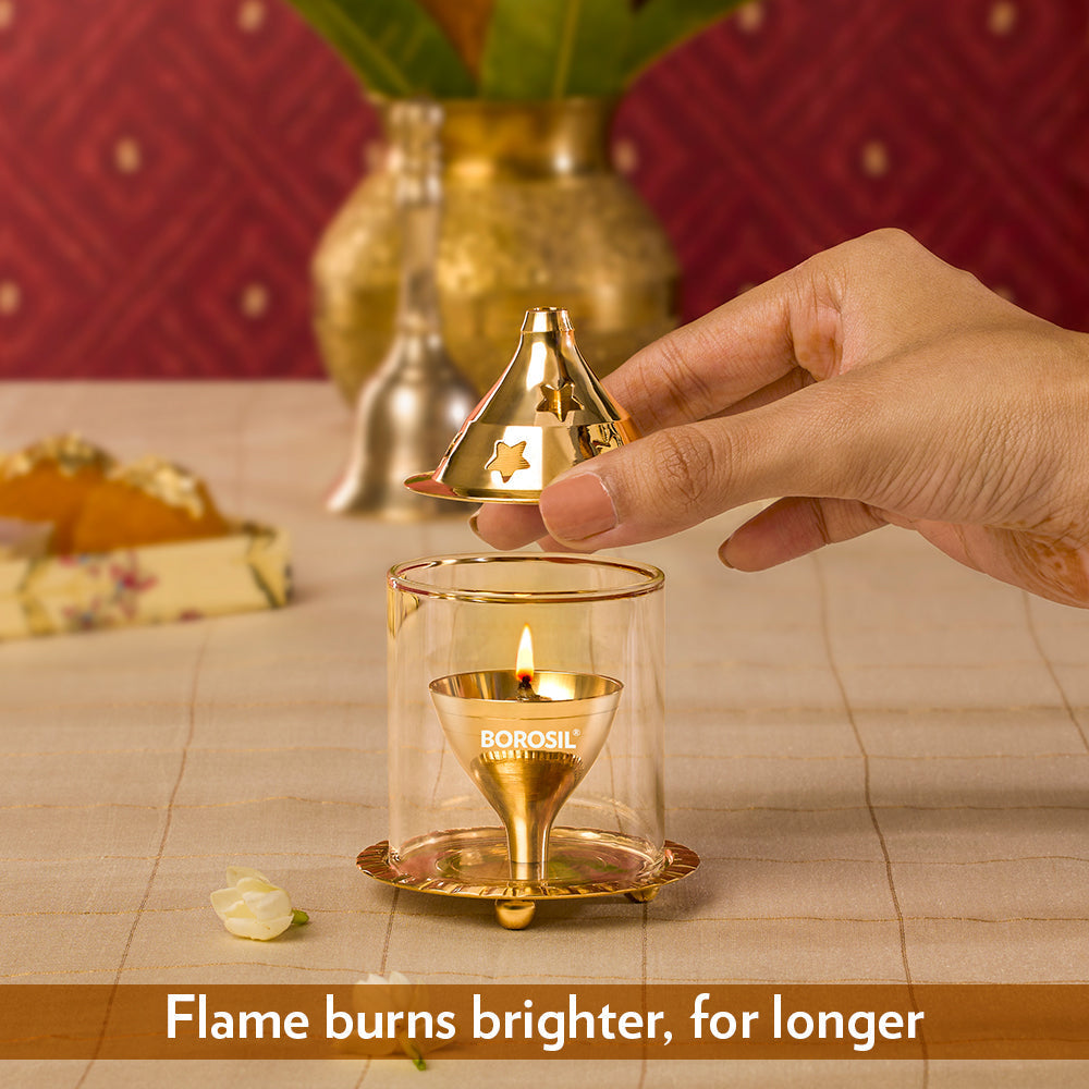 My Borosil Akhand Brass Diya, Small | Grocsy