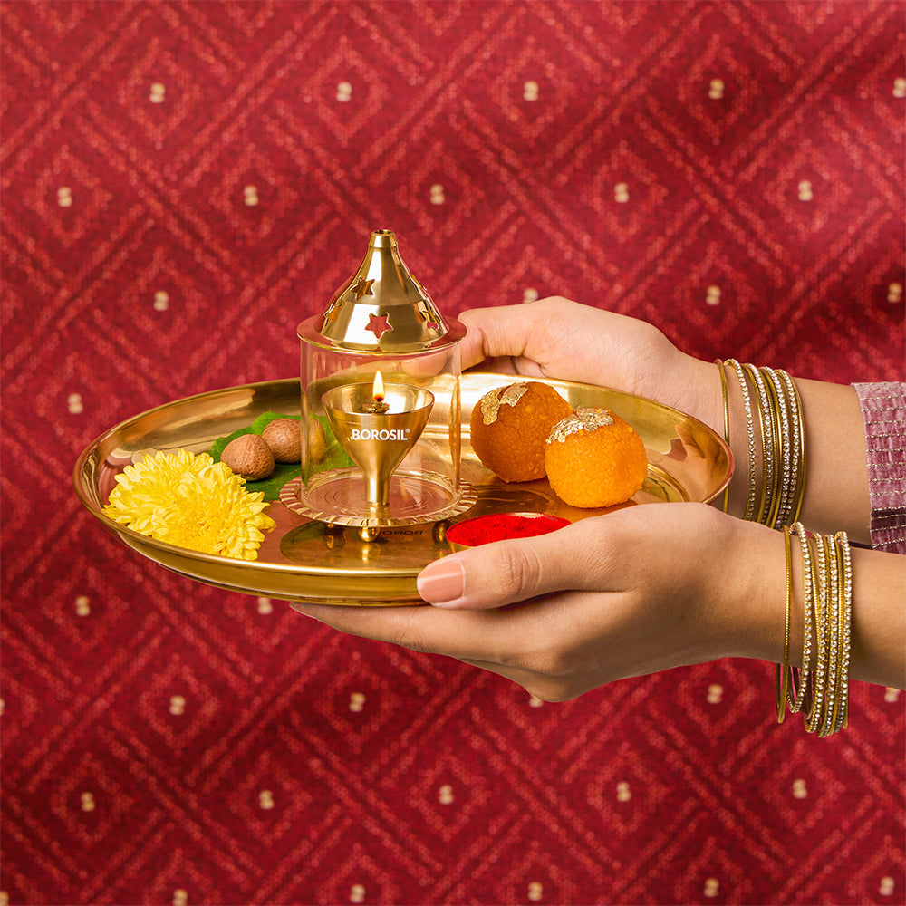 My Borosil Akhand Brass Diya, Small | Grocsy