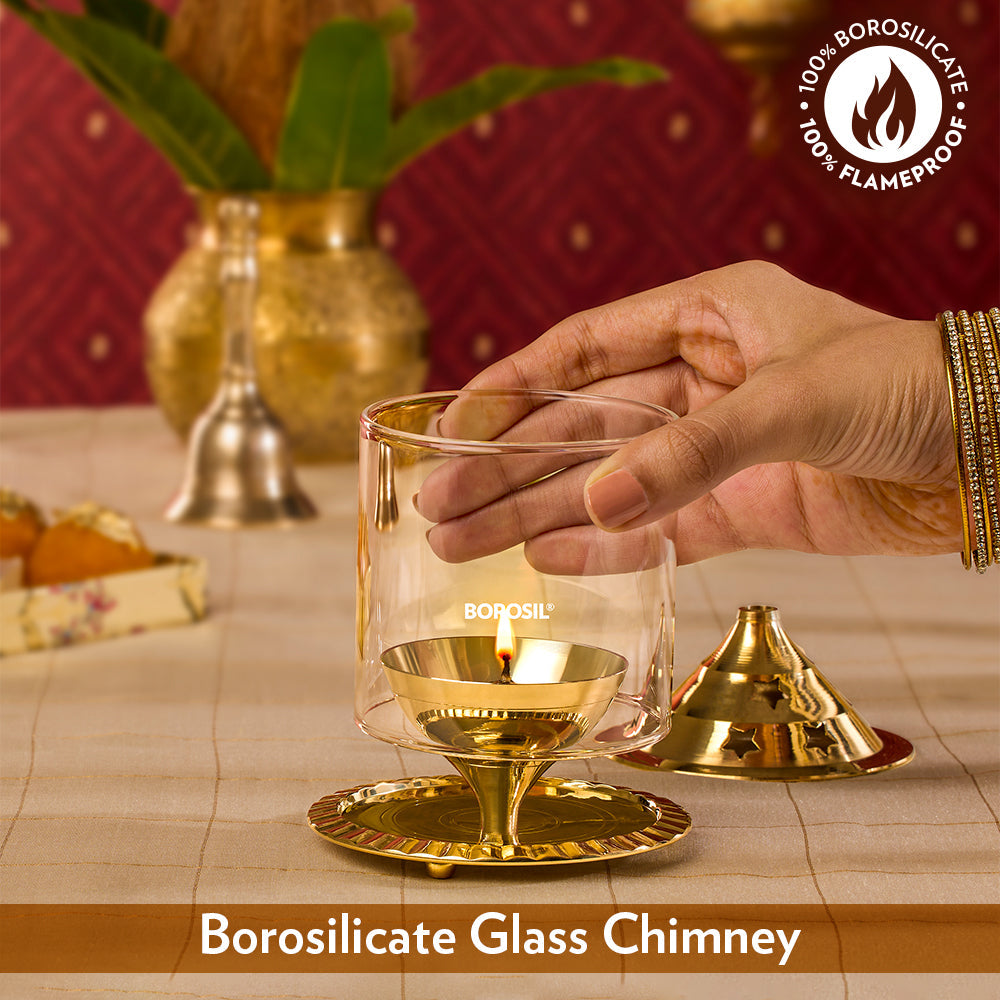 My Borosil Akhand Diya, Brass, Medium | Grocsy