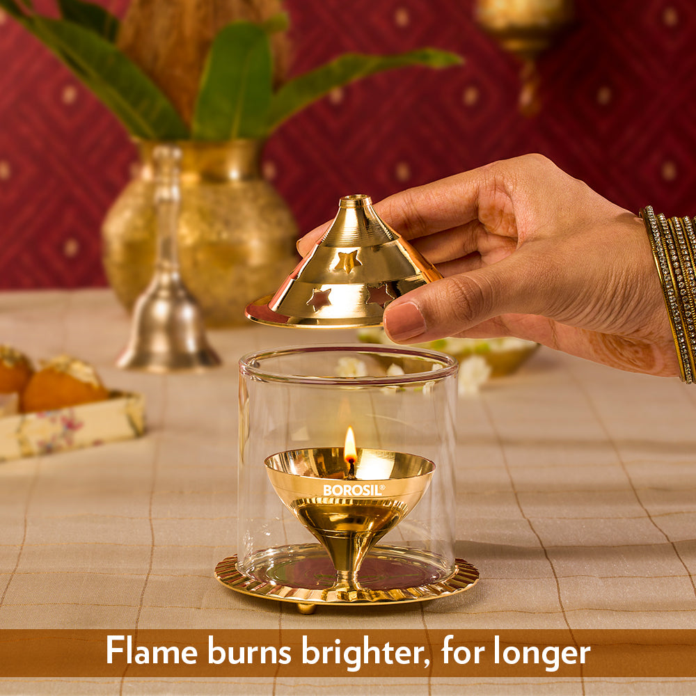 My Borosil Akhand Diya, Brass, Medium | Grocsy