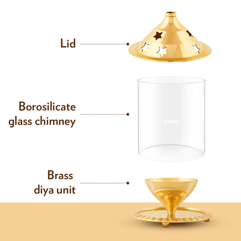 My Borosil Akhand Diya, Brass, Medium | Grocsy