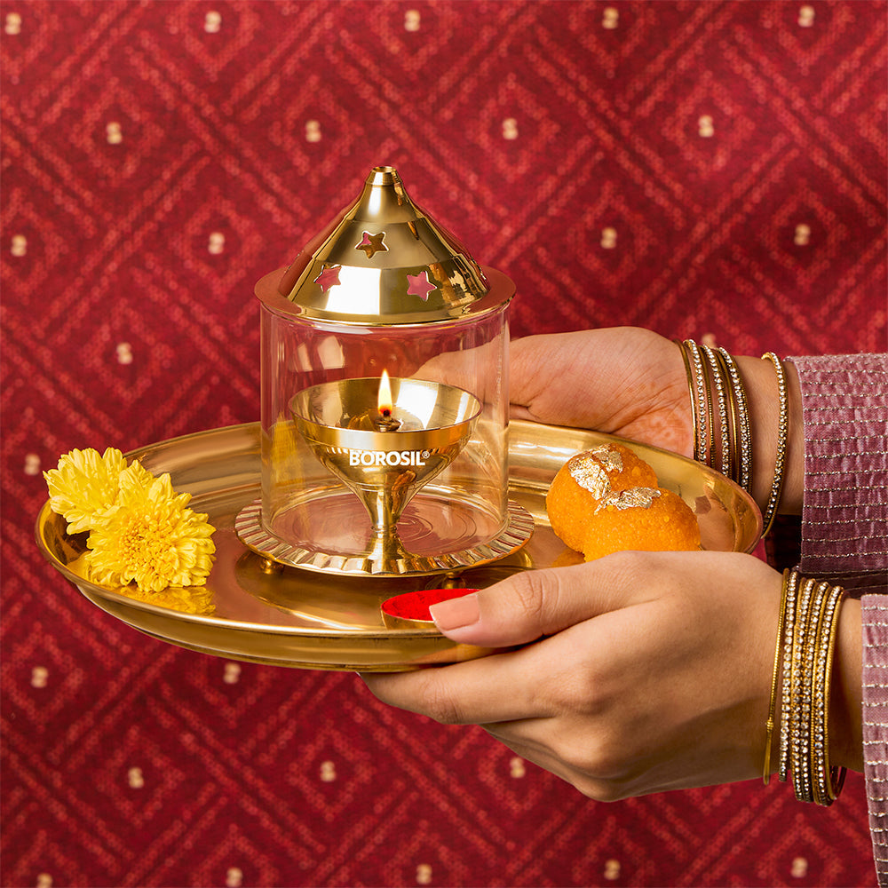 My Borosil Akhand Diya, Brass, Medium | Grocsy