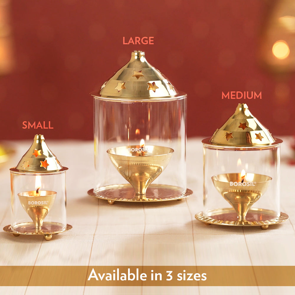 My Borosil Akhand Diya, Brass, Medium | Grocsy
