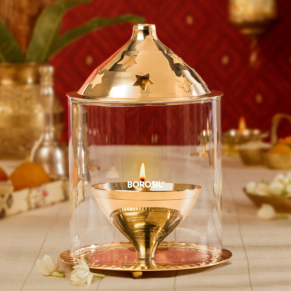 My Borosil Akhand Diya, Brass, Large | Grocsy