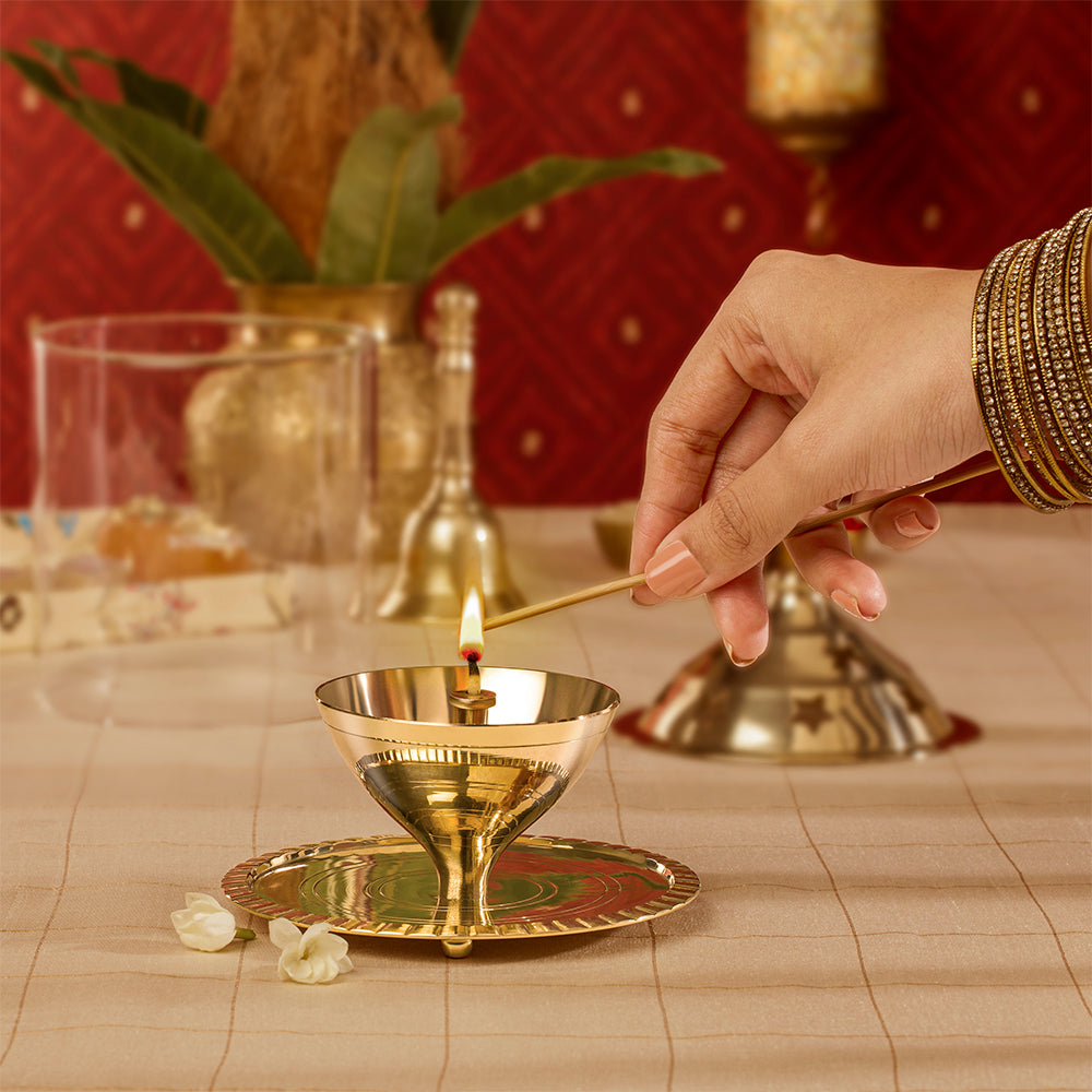 My Borosil Akhand Diya, Brass, Large | Grocsy