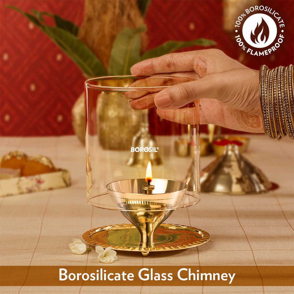 My Borosil Akhand Diya, Brass, Large | Grocsy
