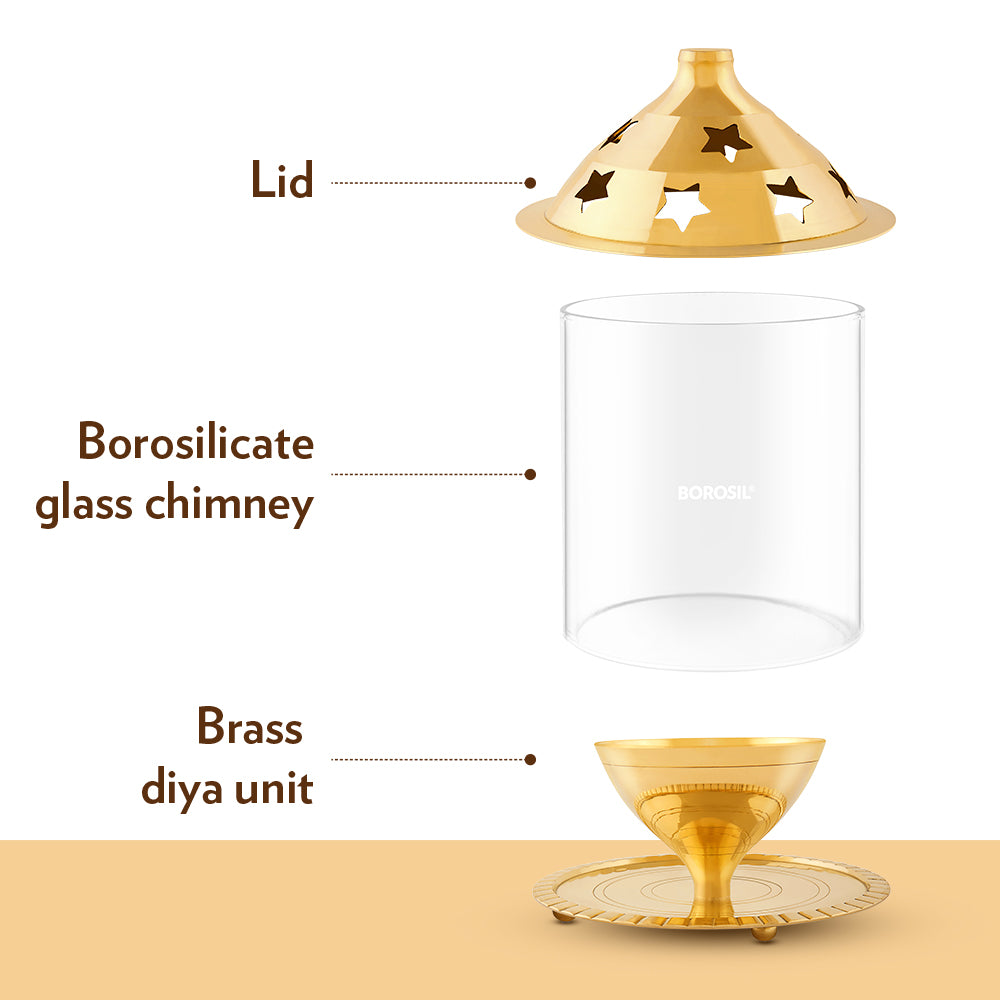 My Borosil Akhand Diya, Brass, Large | Grocsy