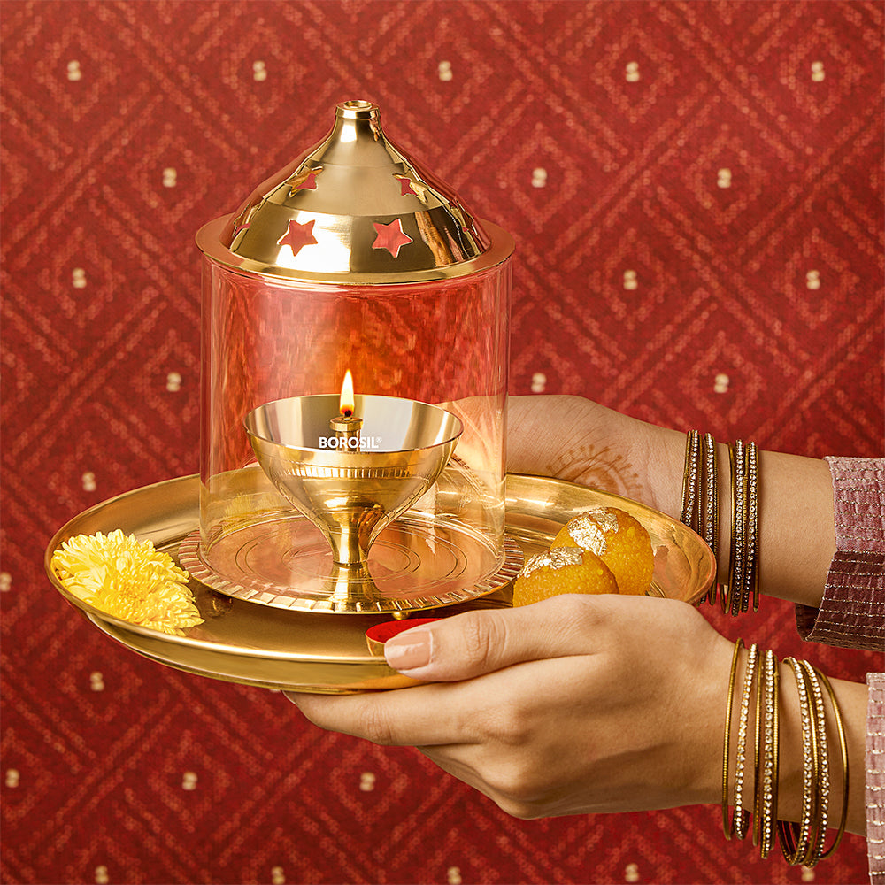 My Borosil Akhand Diya, Brass, Large | Grocsy