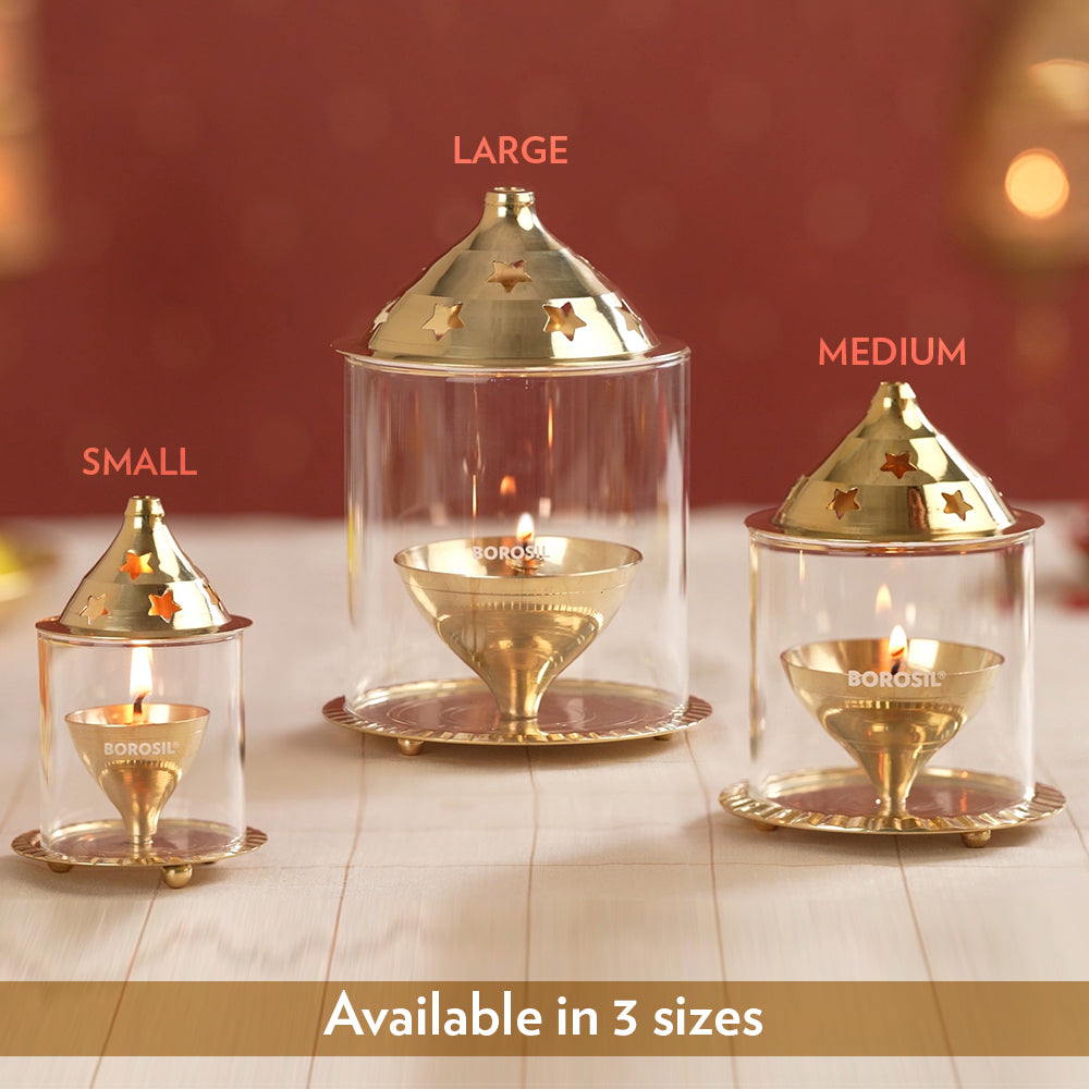 My Borosil Akhand Diya, Brass, Large | Grocsy