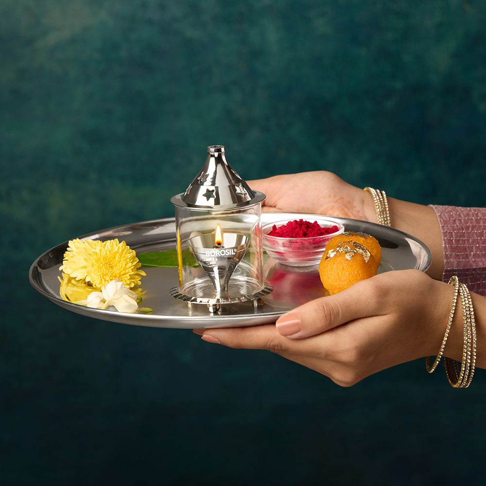 My Borosil Akhand Nickel Diya, Small | Grocsy