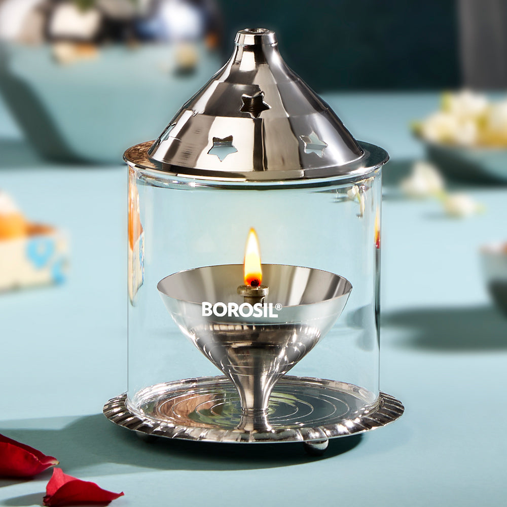 My Borosil Akhand Diya, Nickel, Medium | Grocsy