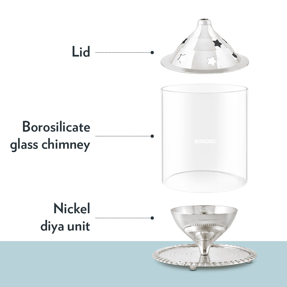 My Borosil Akhand Diya, Nickel, Medium | Grocsy