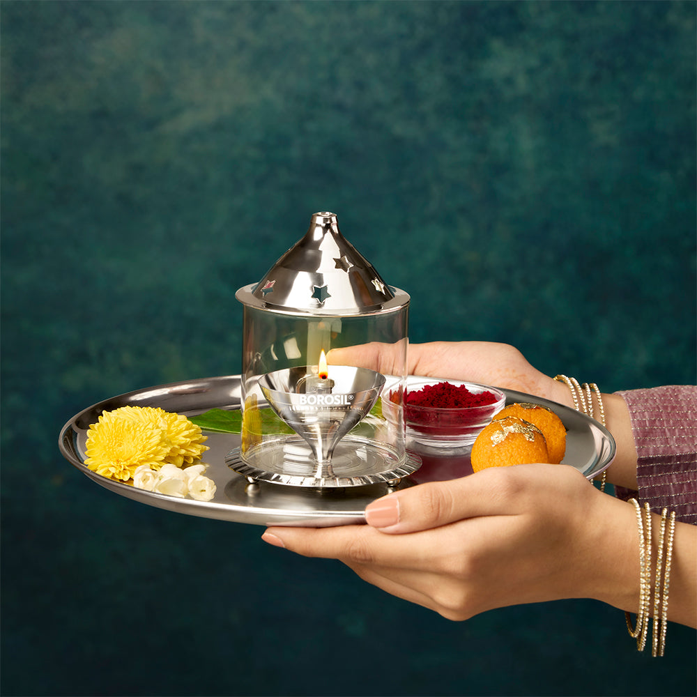 My Borosil Akhand Diya, Nickel, Medium | Grocsy
