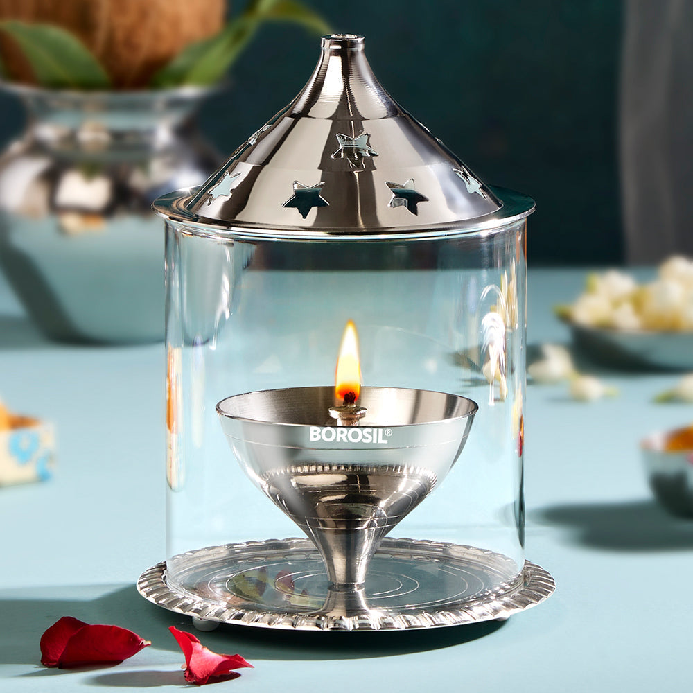 My Borosil Akhand Diya, Nickel, Large | Grocsy