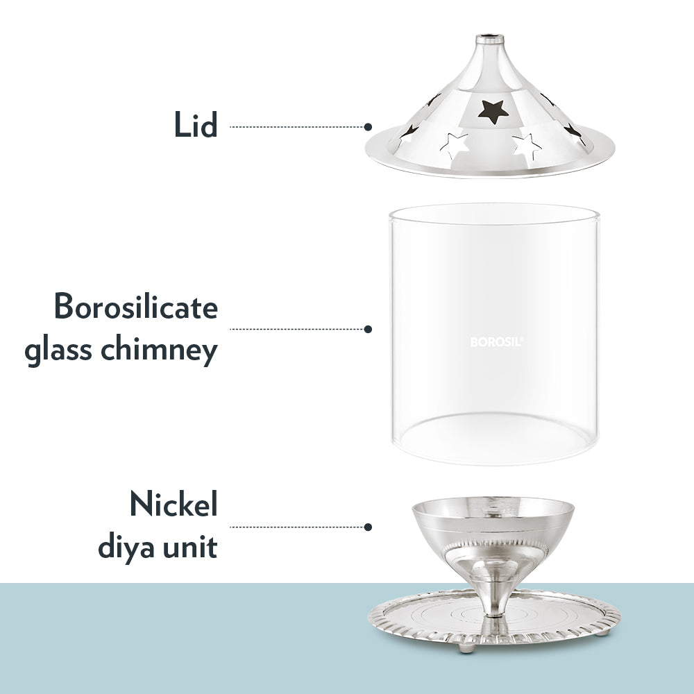 My Borosil Akhand Diya, Nickel, Large | Grocsy