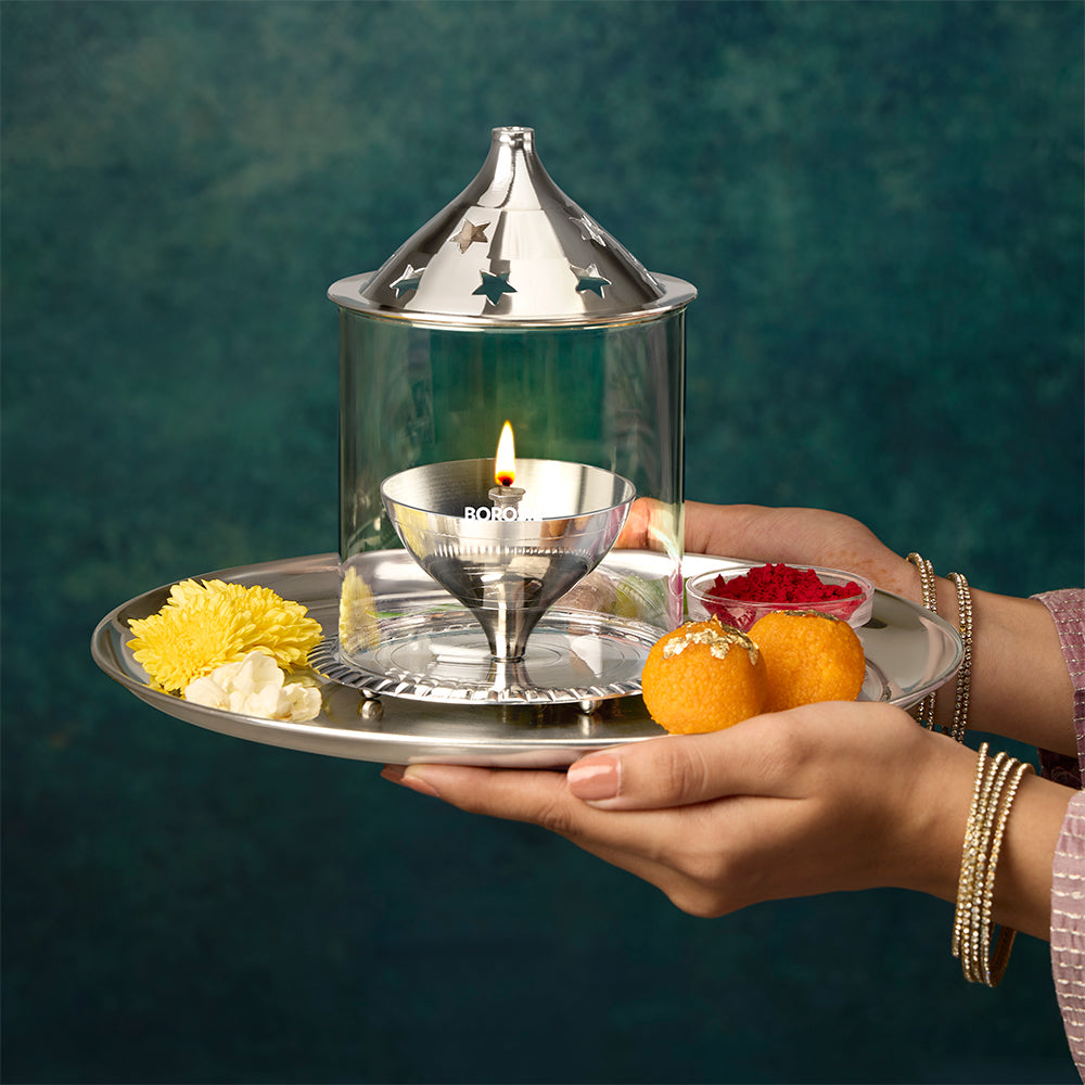 My Borosil Akhand Diya, Nickel, Large | Grocsy