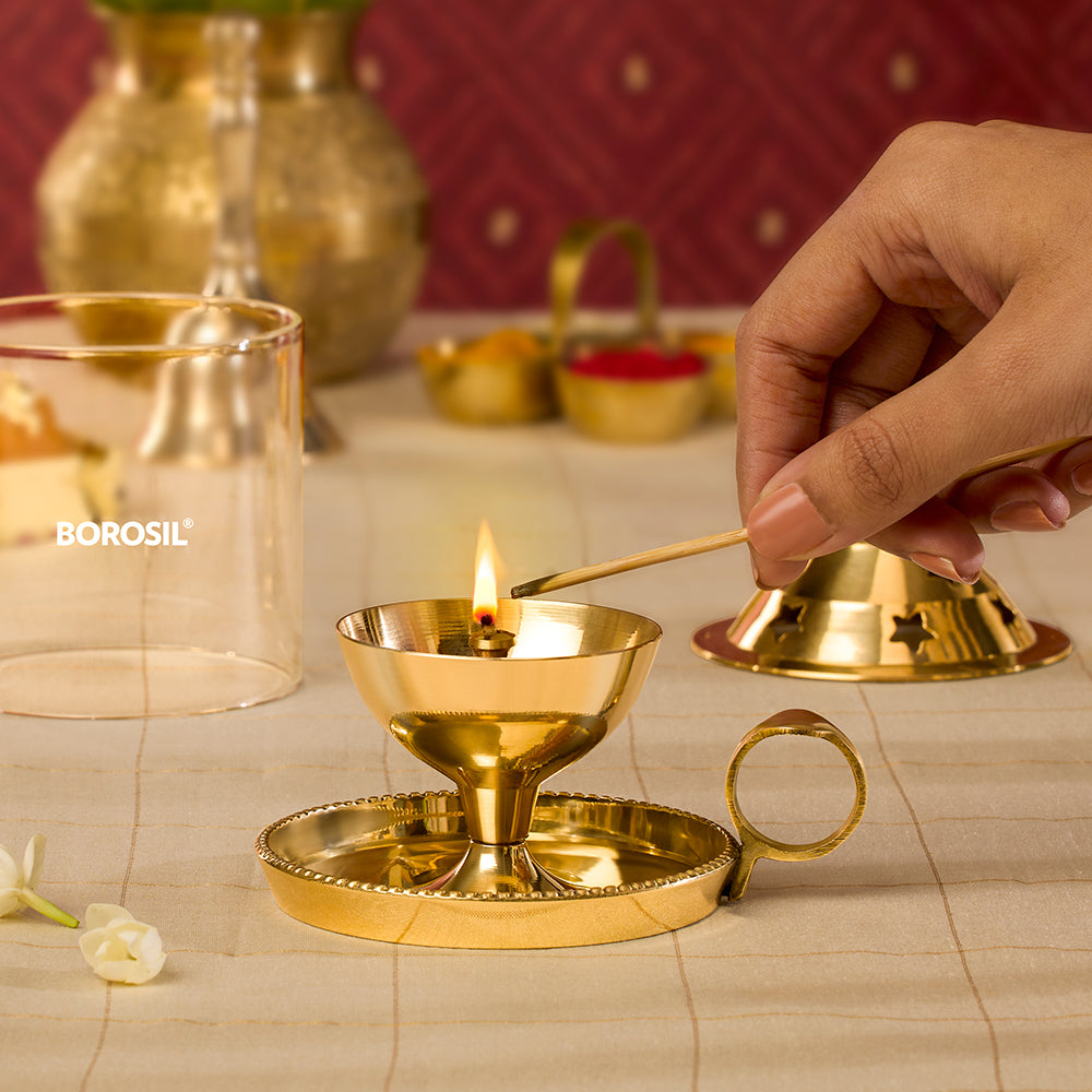 My Borosil Mangal Akhand Diya, Medium | Grocsy