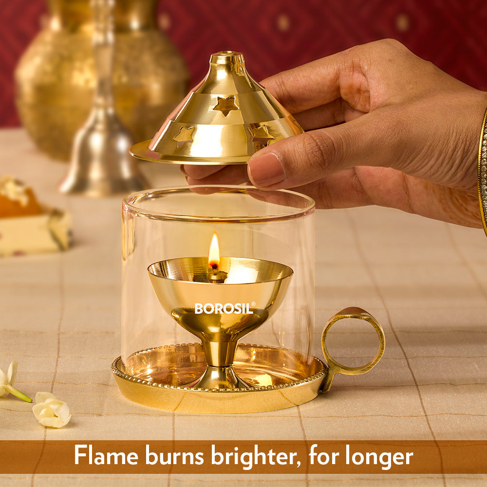 My Borosil Mangal Akhand Diya, Medium | Grocsy
