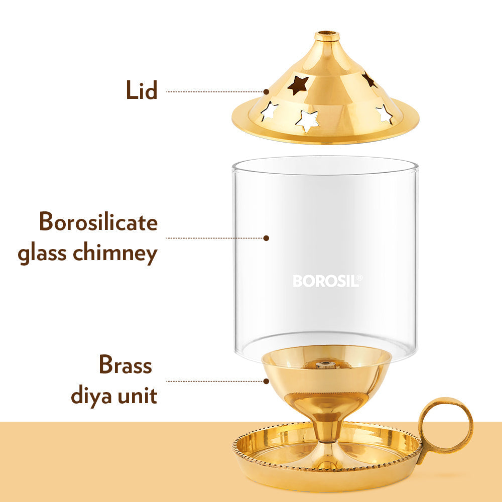 My Borosil Mangal Akhand Diya, Medium | Grocsy