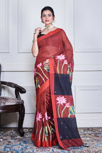 Morchari Multicolour Cotton Handloom Mirror Work Saree Unstitched Blouse | Grocsy