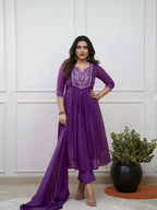 The52 Women's Beautiful Cotton Fabric Embroidery Work Straight Kurta Pant and Dupatta Set | Grocsy