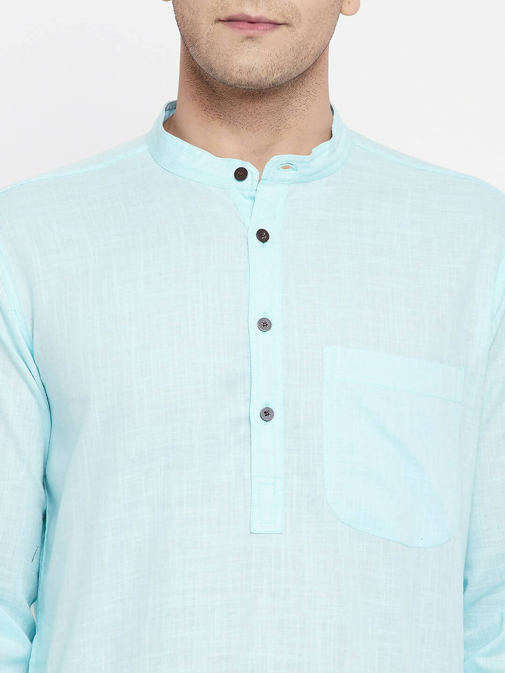 Even Apparels Pure Cotton Blue Color Men's Kurta With Band Collar | Grocsy
