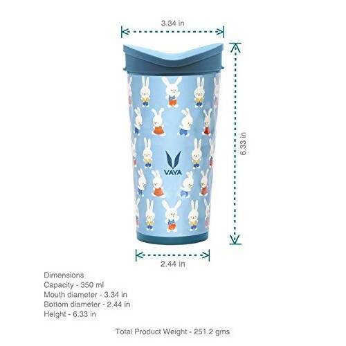 Vaya Drynk Stainless Steel Strawless Silicone Bunnies Print Spout Tumbler With Spill-Proof Pediasafe Lid - 350ml (Blue) | Grocsy