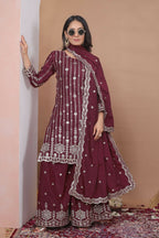 Teeya Creation Maroon Color Natural Crepe Silk Wedding Wear Trending Salwar Suit | Grocsy