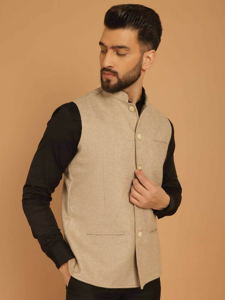 Even Apparels Pure Wool Nehru Jacket - Off White | Grocsy