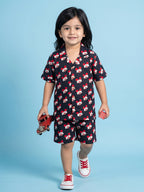Breathables Woven Cotton Half Sleeves Mickey Mouse Shirt & Shorts Black | Grocsy