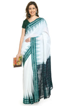 Vamika Sambalpuri Ikat Cotton Plane Kunbha White & Green Saree | Grocsy