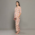 Breathables Women Cotton Printed Loungewear Kurta And Pants Co-Ord Set Peach I Night Wear | Floral Print | Grocsy