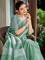 Shree Shyam Fashion Linen Sea Green Saree | Grocsy