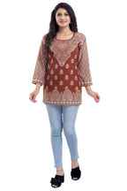 Snehal Creations Faux Crepe Rust Short Kurti Tunic Top | Grocsy