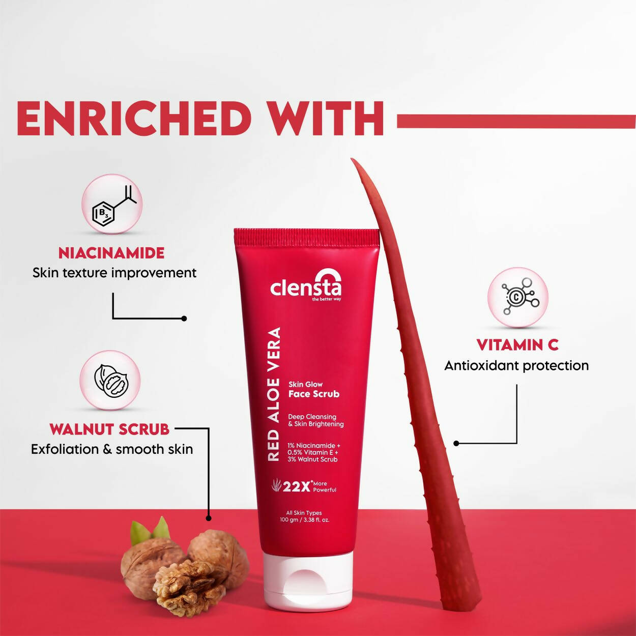 Clensta Red Aloe Vera Skin Glow Face Scrub | Grocsy