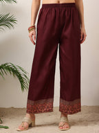 Embroidered & Printed Kurta With Palazzo & Printed Dupatta, Maroon - Hiral Fashion | Grocsy