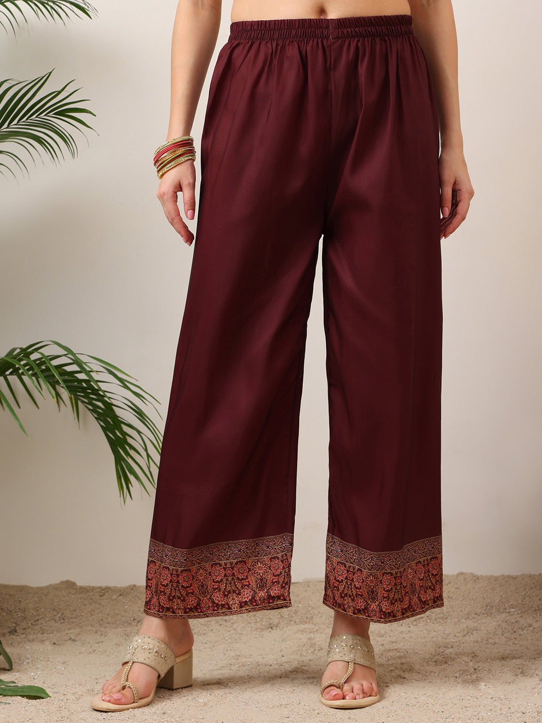 Embroidered & Printed Kurta With Palazzo & Printed Dupatta, Maroon - Hiral Fashion | Grocsy
