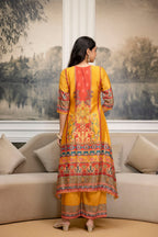 Embroidered & Printed Kurta With Palazzo & Printed Dupatta, Mustard - Hiral Fashion | Grocsy