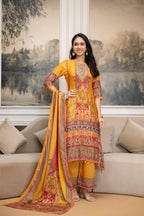 Embroidered & Printed Kurta With Palazzo & Printed Dupatta, Mustard - Hiral Fashion | Grocsy