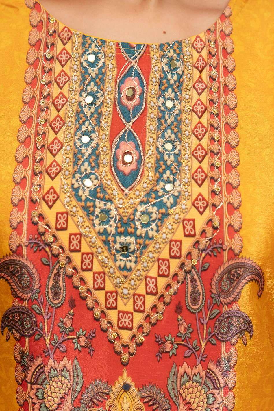 Embroidered & Printed Kurta With Palazzo & Printed Dupatta, Mustard - Hiral Fashion | Grocsy