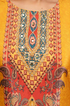 Embroidered & Printed Kurta With Palazzo & Printed Dupatta, Mustard - Hiral Fashion | Grocsy