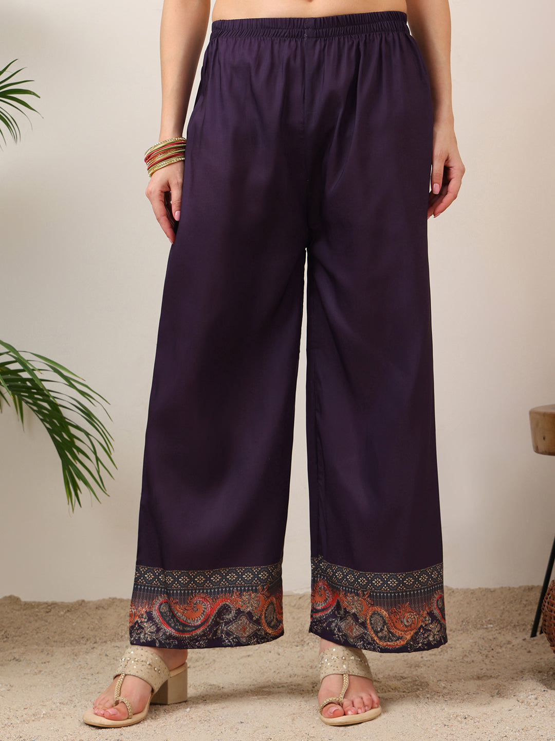 Embroidered & Printed Kurta With Palazzo & Printed Dupatta, Purple - Hiral Fashion | Grocsy