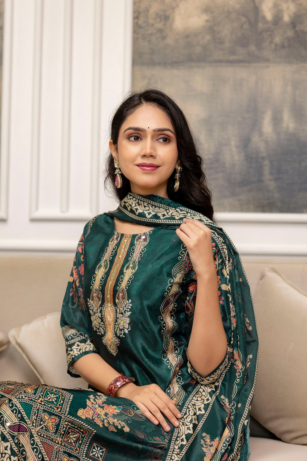 Embroidered & Printed Kurta With Palazzo & Printed Dupatta, Teal - Hiral Fashion | Grocsy