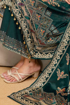 Embroidered & Printed Kurta With Palazzo & Printed Dupatta, Teal - Hiral Fashion | Grocsy
