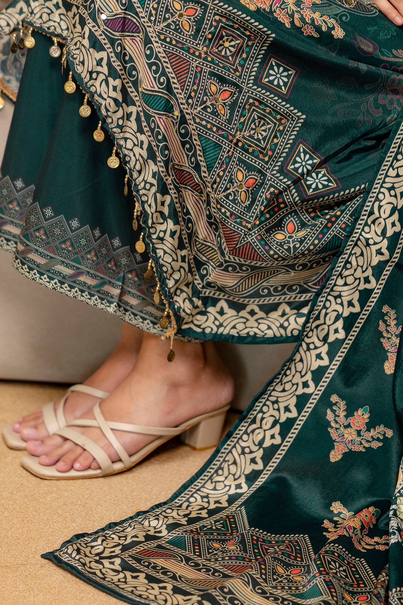 Embroidered & Printed Kurta With Palazzo & Printed Dupatta, Teal - Hiral Fashion | Grocsy