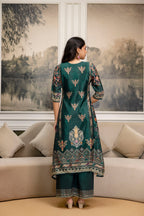 Embroidered & Printed Kurta With Palazzo & Printed Dupatta, Teal - Hiral Fashion | Grocsy