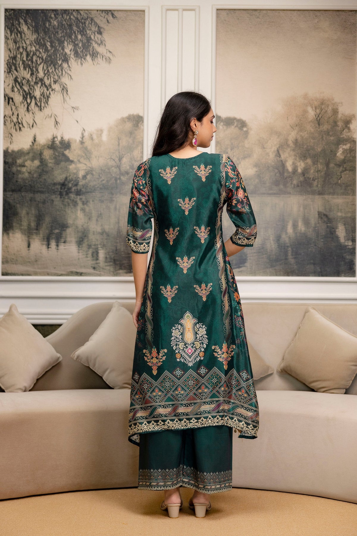 Embroidered & Printed Kurta With Palazzo & Printed Dupatta, Teal - Hiral Fashion | Grocsy